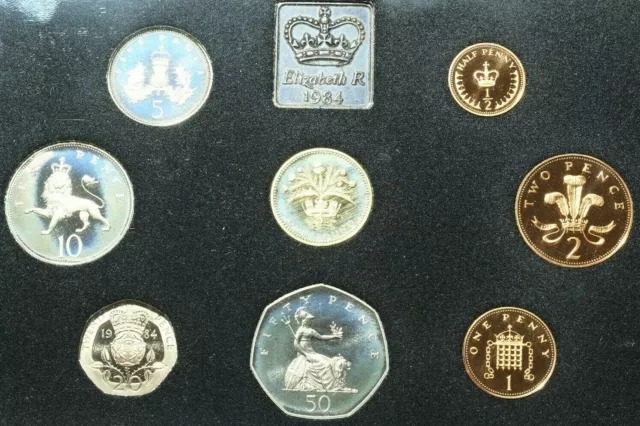 1984 Royal mint Proof Coin Year set in Deluxe case inc rare set only 50p 3