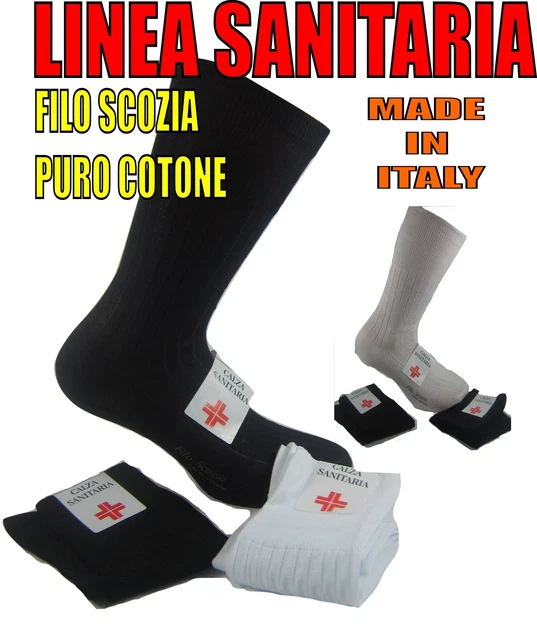 6 Paia Calze Corte Sanitarie Uomo Calzini 100% Cotone Filo Scozia Made In Italy