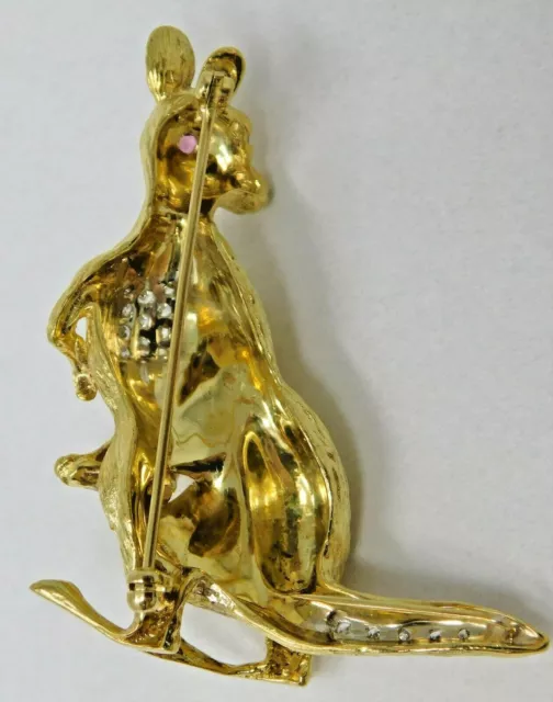 18 kt Gold Diamond & Red Stone "Kangaroo with Joey Motif" Brooch Pin B2341 3