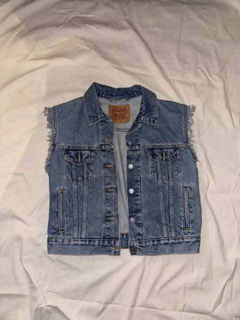 Levi's Denim Jean Vest Trucker Biker See Measurements In Pictures