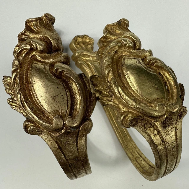 Antique French Pair of Gold Colour Metal Ornate Baroque Curtain Tie backs