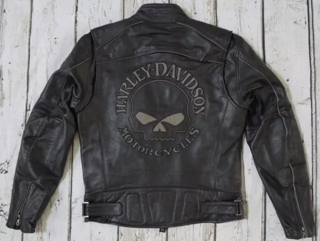HARLEY DAVIDSON MENS Willie G Skull Reflective Black Leather Jacket M ...