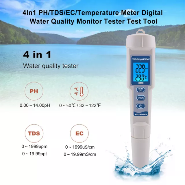 4En1 PH/TDS/EC/Température Outil Test Testeur Moniteur Qualité L'Eau Numérique