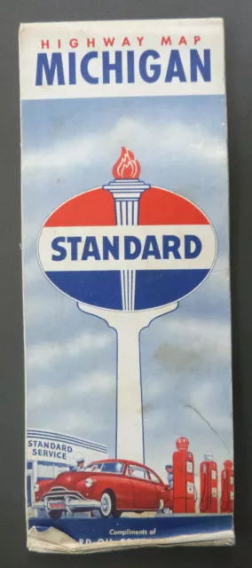 1950 Michigan road map Standard  oil gas Detroit