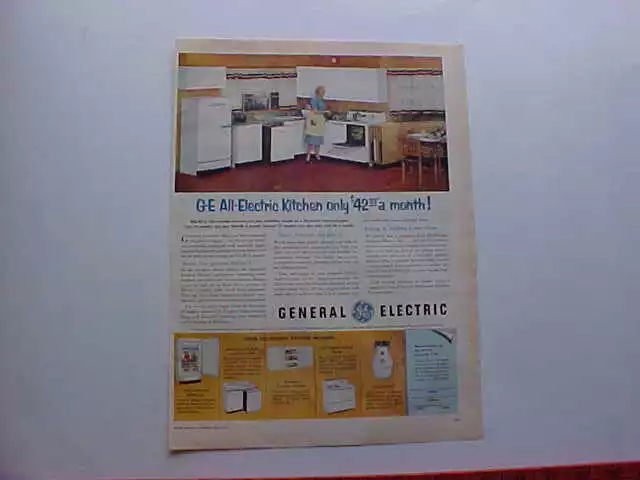 1952 GE General Electric Kitchen Refrigerator, Dishwasher/Sink, Cabinets, Range