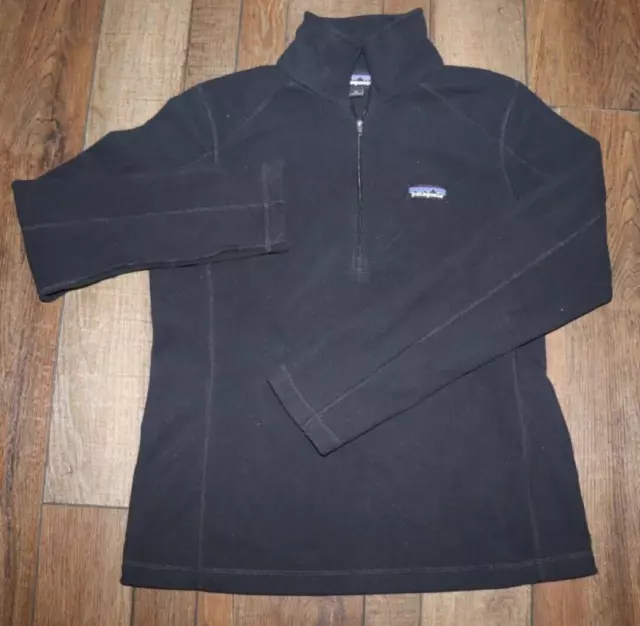 Patagonia Womens Micro D Fleece 1/4 Zip Pullover Sweater Medium Black LOGO