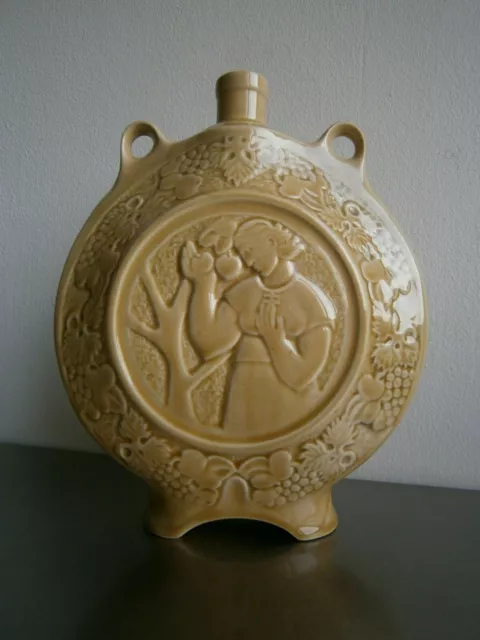 VASE BOUTEILLE GOURDE GRES EMAILLE St ART DECO CERAMIQUE DECOR FEMME FRUITS