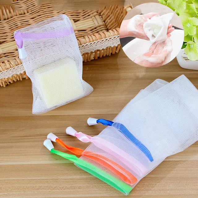 5 PIEZAS Jabón de malla exfoliante Ahorrador Burbujas Soporte de red Hecho a mano Limpieza
