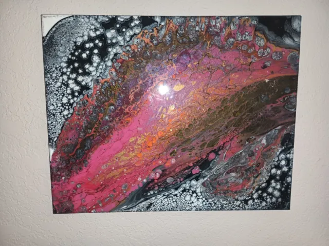 Red Black White Abstract Acrylic Pour Fluid Art Painting 8 X 10 canvas  original