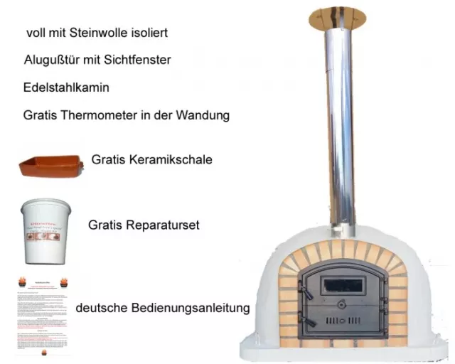Holzbefeuerter Pizzaofen Lissabon AL 120 inkl. Kaminrohr und Regenhut *LisboaAL1