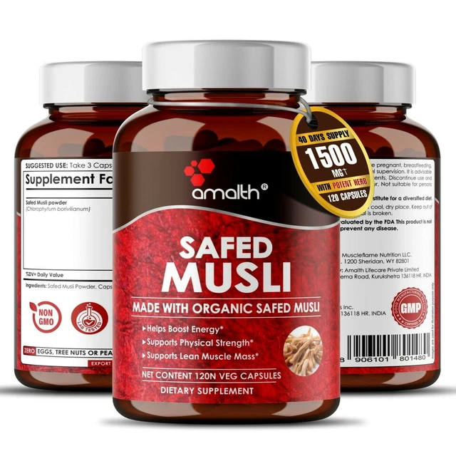 Capsules De Poudre De Safed Musli Biologique 1500mg - 120 Gélules - Complément énergie Et Vitalité