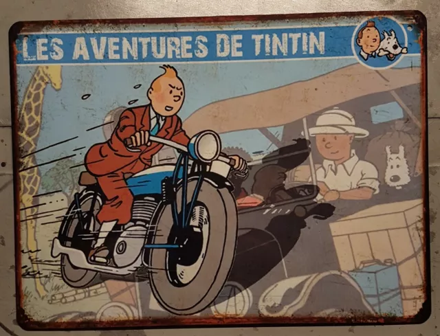 Plaque métal vintage Tintin Moto