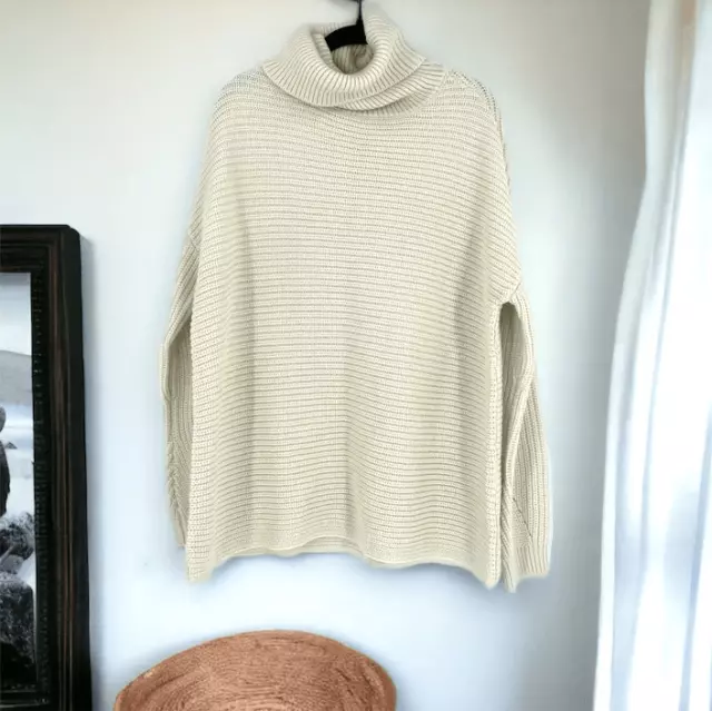 Vero Moda Womens Ribbed Knit Cowl Neck Long Sleeve Pullover Sweater Cream Medium