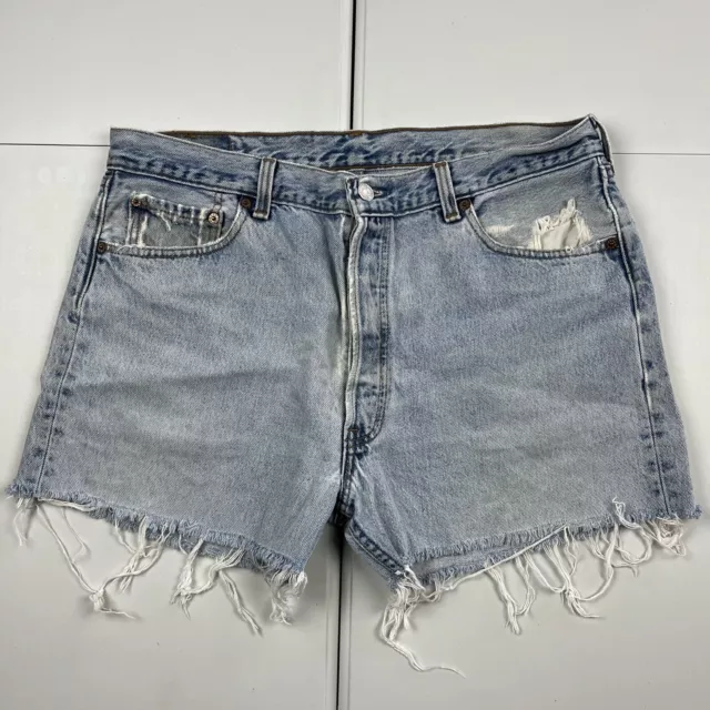 Vintage 90s Levi’s 501 USA Cutoff Denim Jeans Shorts Blue Waist 35 Light Wash