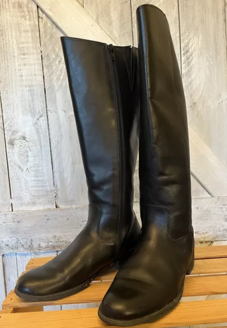 Land’s End Women’s Black Leather Riding Boots Zip Closure 1 1/2” Heel Size 8