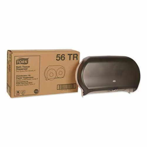 Tork Twin Jumbo Roll Bath Tissue Dispenser, Rigid Vinyl Plastic, Black (TRK56TR)