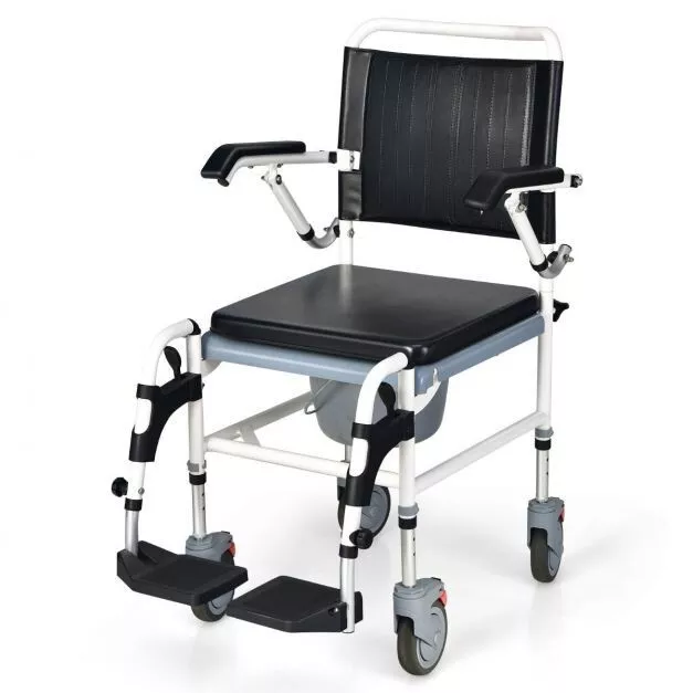 Height Adjustable Commode Wheelchair with Removable Bucket EX DISPLAY