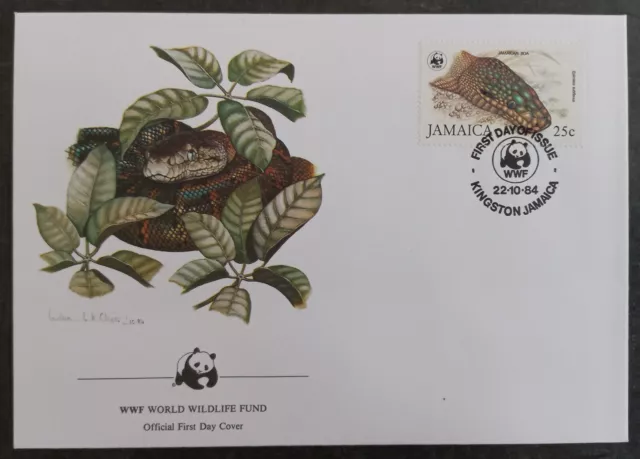 1984 Jamaica World Wildlife Fund FDC ties 25c Stamp cd Kingston