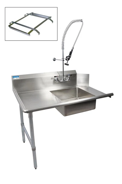 BK Resources 26" Soiled Dishtable Left w/ Pre-Rinse Faucet & Rack Guide