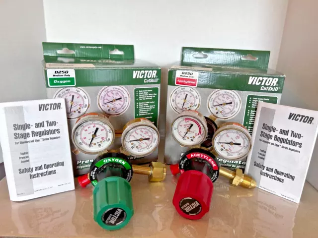 Set of Genuine Victor Oxygen & Acetylene Regulators, Med. Duty, Brand New w Box