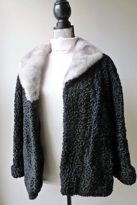 Persian Lamb Fourrure CARACUL astrakan SWAKARA Curly Manteau Tourmaline col fourrure 