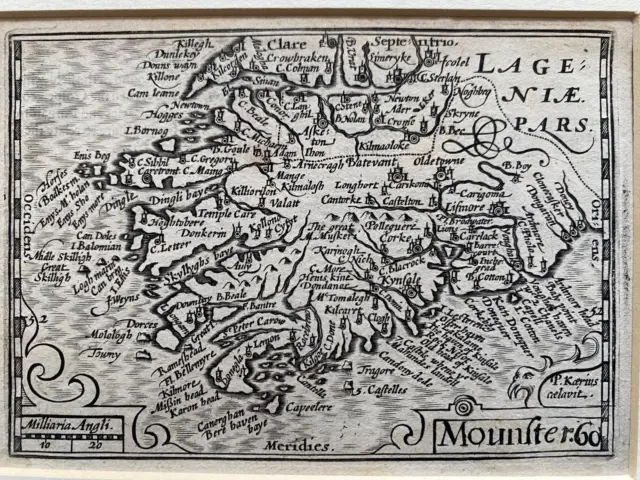 1627 Antique Map: Munster, Ireland - Miniature Speed / van den Keere