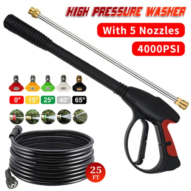 High Pressure 4000PSI Washer Spray Gun + 25FT Washing Hose Kit For Car Jet Lance