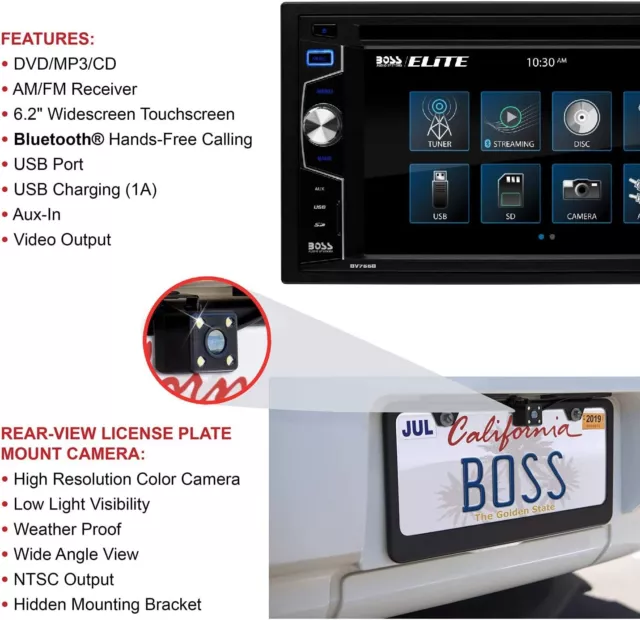BOSS Audio Double 2 Din DVD Car Stereo Monitor Rear View Backup Camera BV755BLC 2