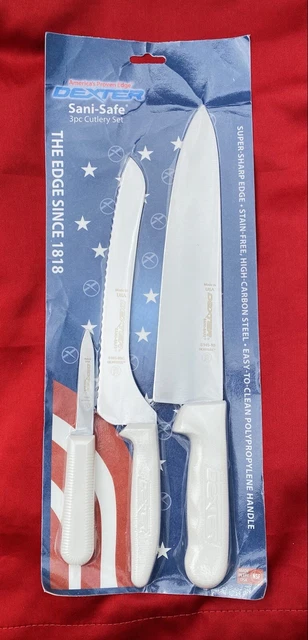 Dexter-Russell Sani-Safe 3-Piece Cutlery Set w/ Chef, Bread, & Paring Knife