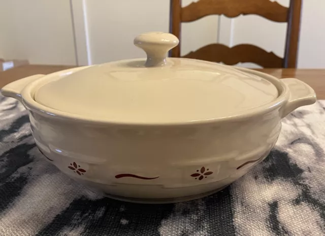 Longaberger Pottery Woven Traditions  Red Covered Casserole Dish 11”