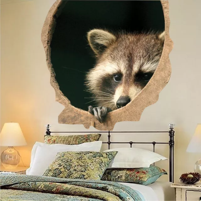 Raccoon Wall Decal 3d Wall Sticker Peel and Stick Removable Wallpaper Mural. a39