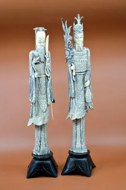 Vintage, Chinese, hand carved , pair, large figurine, 17 inches tall