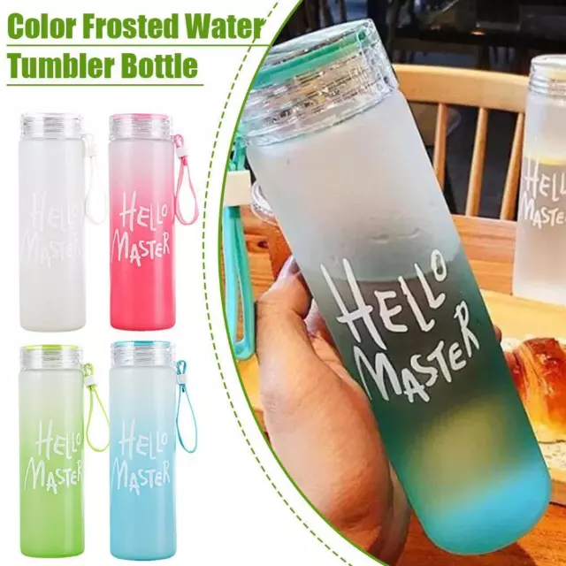 400ml Portable Gradient Color Frosted Water Tumbler Hello Master Bottle U0L7