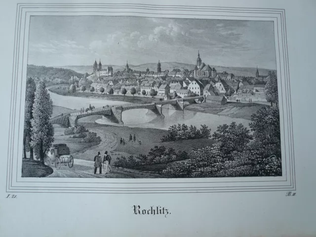 Rochlitz, anno 1835, aus Saxonia 	 	 "Rochlitz" Lithographie bei E. Sommer und