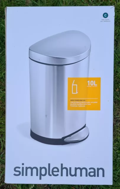 Brand New SIMPLEHUMAN Semi Round 10L Pedal Bin Stainless Steel WITH BAG BNIB