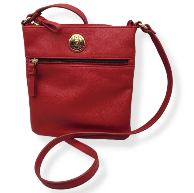 NWOT Tommy Hilfiger Crossbody Bag Purse Red Pebbled Leather Gold Accent MSRP $78