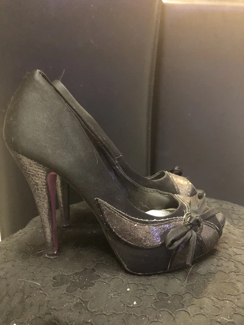 ESCARPINS EN CUIR Noirs Ouverts A Plateforme 36 It EUR 10 00