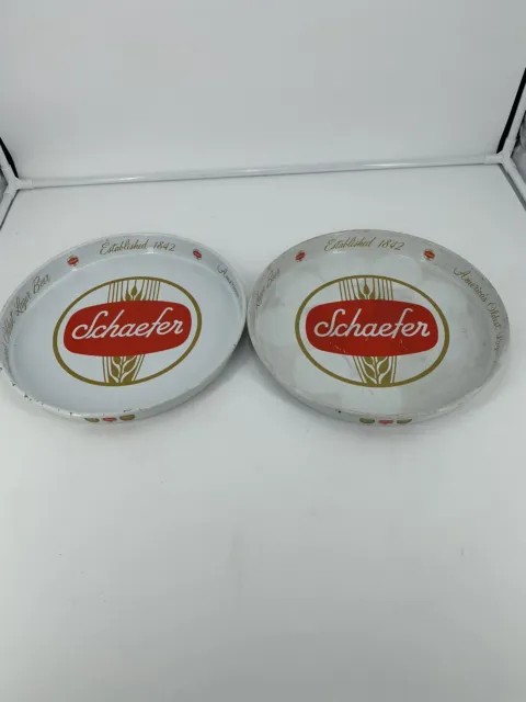 Vintage Schaefer Brewing Co Beer 12" Metal Serving Trays Platters Lot of 2
