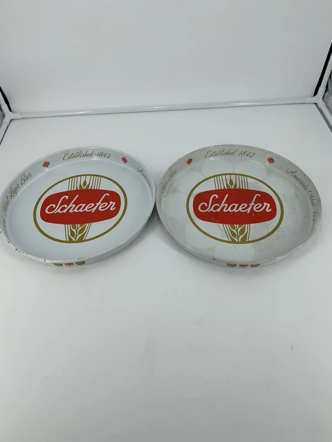 Vintage Schaefer Brewing Co Beer 12" Metal Serving Trays Platters Lot of 2
