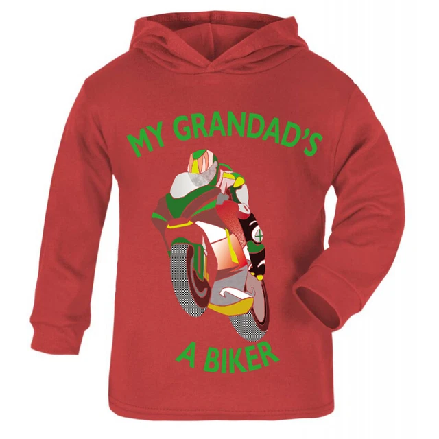 My Grandad Dad Mum Grandma's a biker motorcycle toddler kids children red hoodie