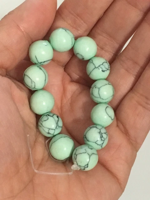 Lote de cuentas sueltas de piedras preciosas redondas de piedra preciosa howlite de 10 mm verde hebra de 7