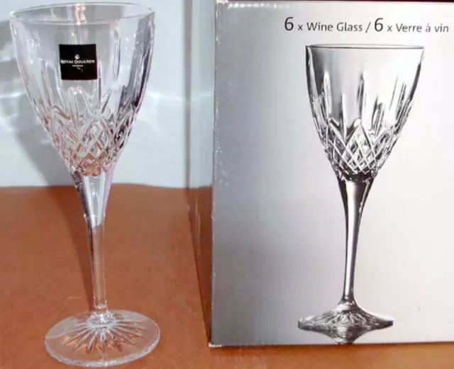Royal Doulton Earlswood 6 PC. Italian Wine Water Goblet Diamond Cut 8.5 Oz. New