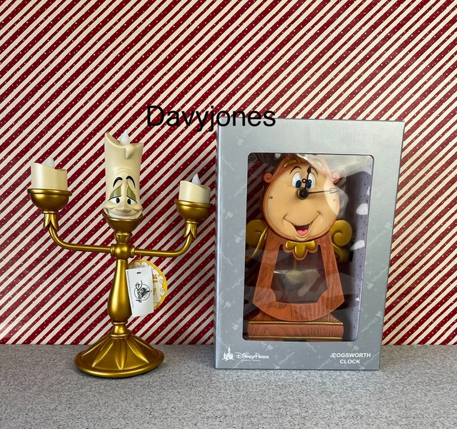 Disney Parks Beauty & The Beast Cogsworth Clock & Lumiere Light Up Figure Set 2