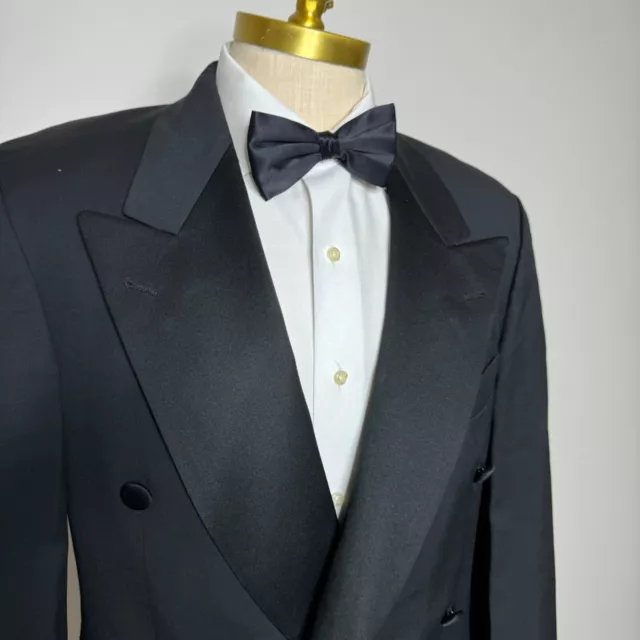 Hugo Boss Double Breast Tuxedo Dinner Jacket Mens Solid Black 100% Wool 40S 2