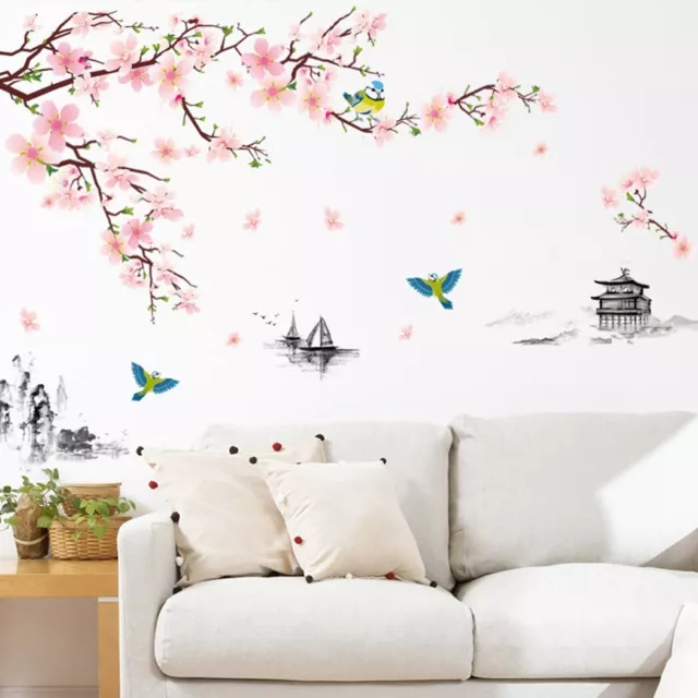 Removable Wall Decals with Cherry Blossom Flowers and Butterfly Design 3