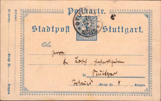 Stuttgart 1892, Ganzsache 2 Pfg. blau Bedarf      (#8582)