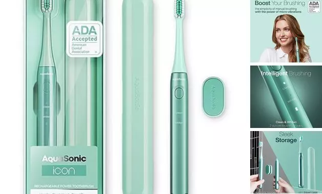 Cepillo de dientes recargable Icon aceptado por la ADA | Soporte magnético y delgado de viaje como nuevo