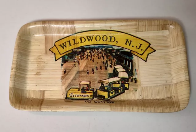 Wildwood New Jersey The Sightseer Vintage Souvenir Tray Bamboo 7.25" x 4"