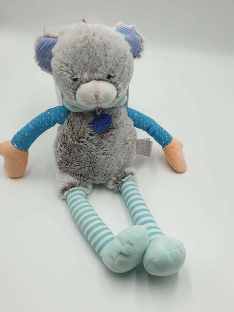 10 - Peluche Doudou Et Compagnie Ours Les Choupidoux Gris Bleu Rayure  Neuf
