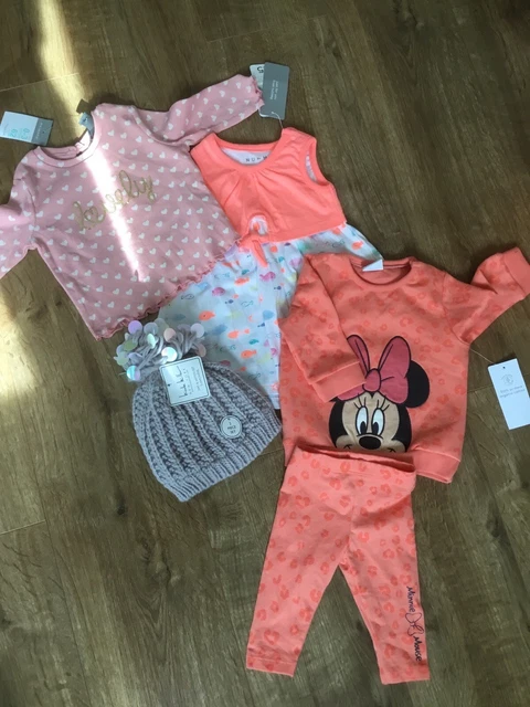 Baby Girls Bundle of Clothes Age 3/6 Months Hat Mittens Dress Top Disney Set 11